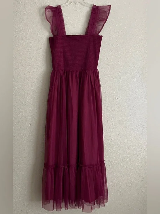 Melloday Strappy Smocked Tiered Chiffon Maxi Dress in wine - Picture 1 of 6